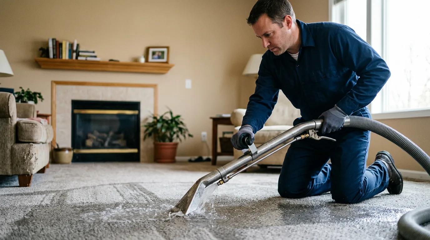 Water damage restoration technician working near Waubun, MN